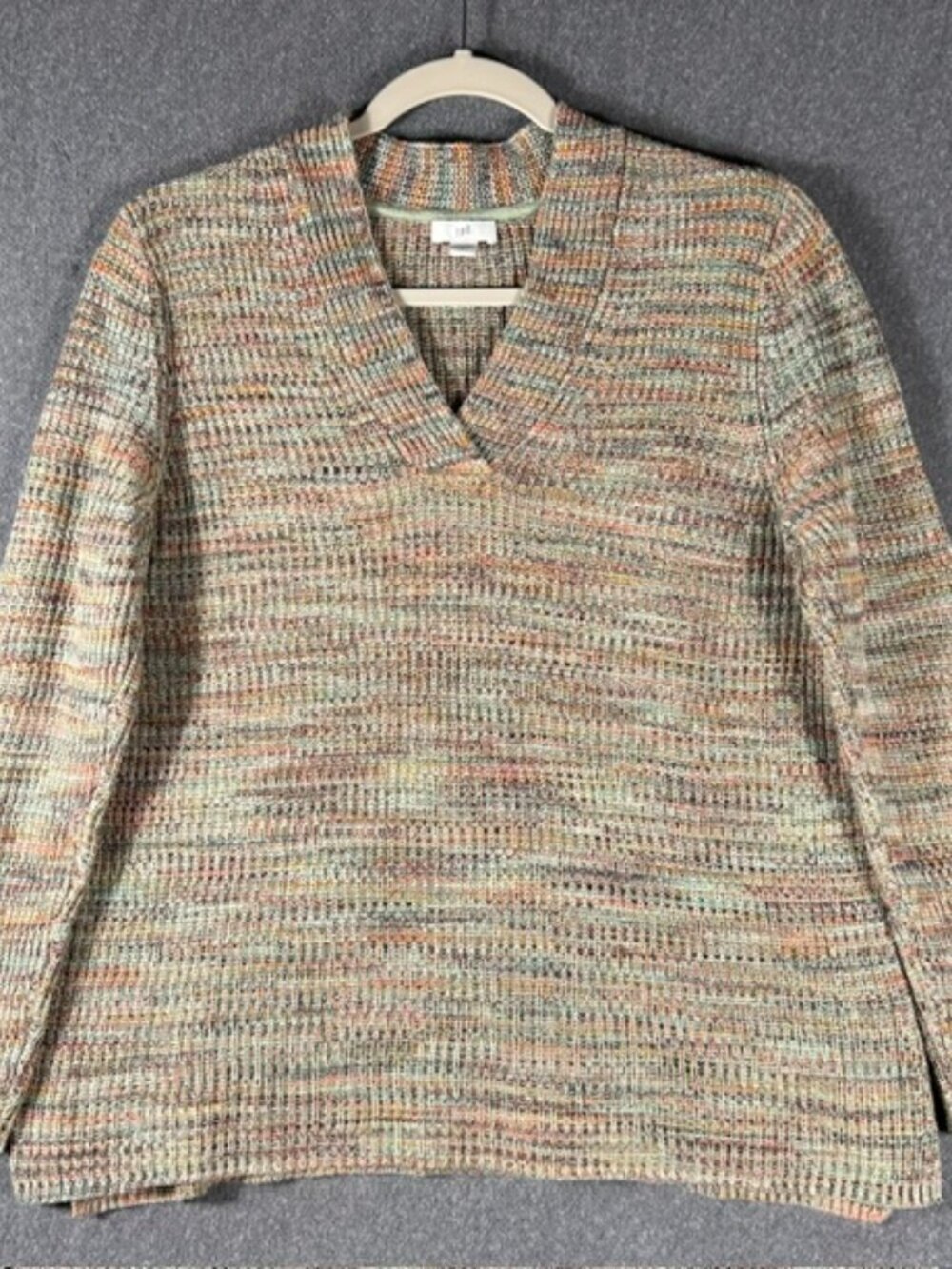 J. Jill Sweater Womens Medium Multicolor Striped V Neck Knit Pullover Casual
